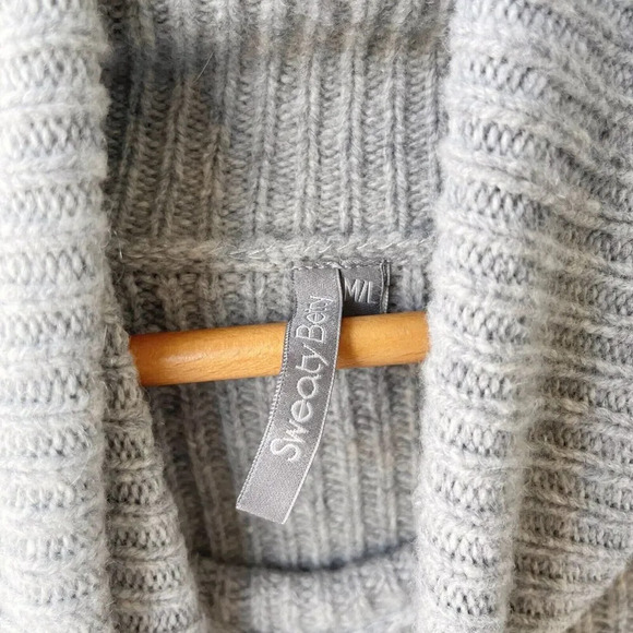 SWEATY BETTY Cashmere Turtleneck Sweaters Gray Ribs Asymmetrical Pullover M/L - Picture 4 of 4